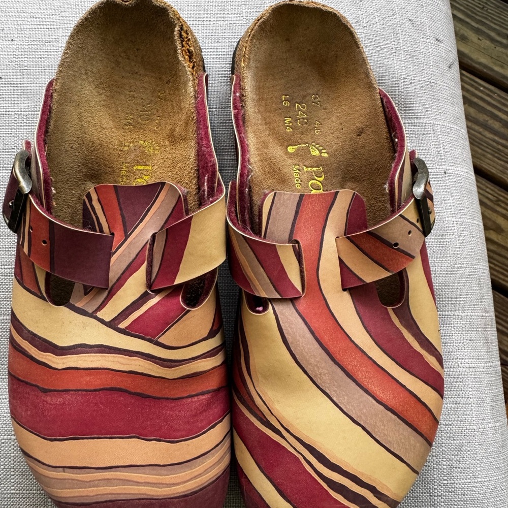 Birkenstock Red and Brown Striped Mules